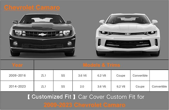 Kayme 7 Layers Car Cover Custom Fit for Chevrolet Chevy Camaro (2010-2025) Waterproof All Weather for Automobiles, Outdoor Full Cover Rain Sun UV Protection.Black
