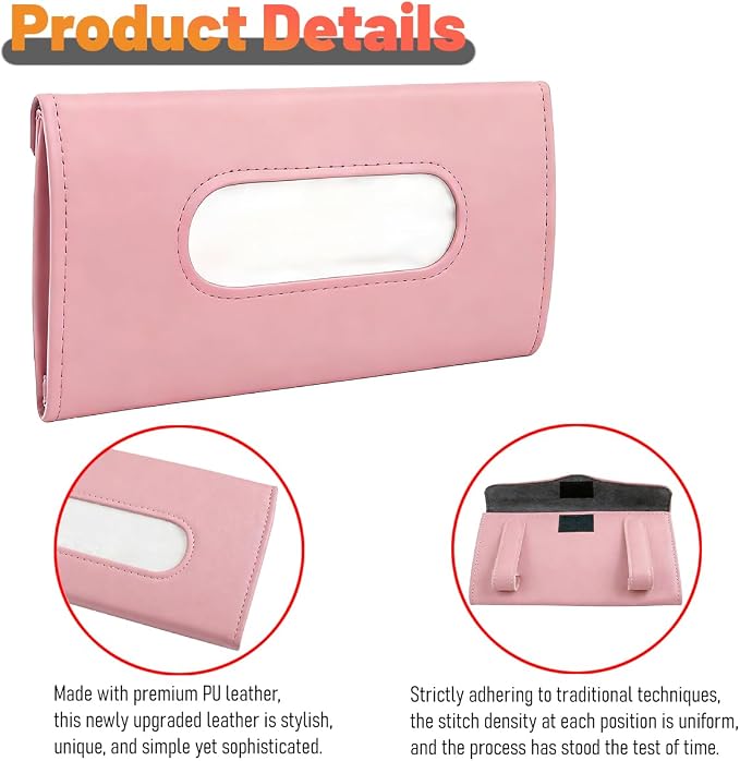 Car Visor Tissue Holder, Vehicle Sun Visor Backseat Napkin Case Mount with Tissues Refill, Automotive Interior Disposable Masks Holder, Universal for SUV Automobile Truck (Pink)