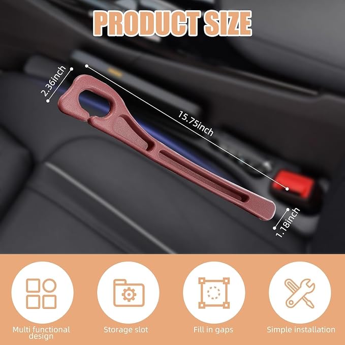 2 Pack Car Seat Gap Filler, Universal Fit Car Seat Crevice Blocker with Storage Slot, Black (Red) | Stops items from falling into seat gaps; universal fit for most cars, SUVs & trucks; 2-in-1 storage & gap filler.