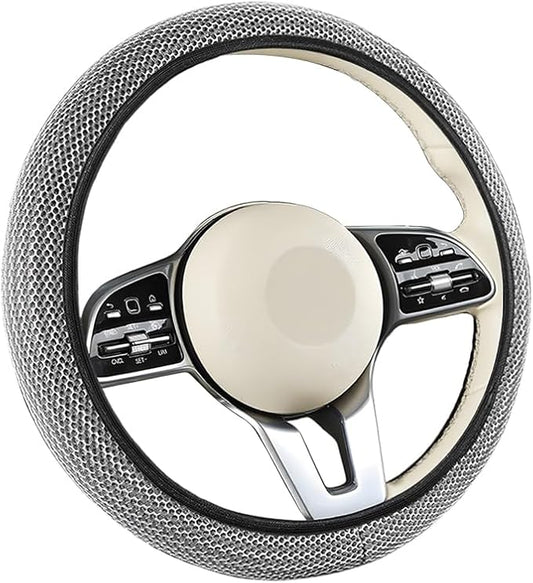 Elastic Stretch Car Steering Wheel Cover, Soft Breathable Ice Silk Steering Wheel Protector, Anti-Slip Automotive Interior Accessories, Universal for Sedan, Truck, Van (Silver Tone)