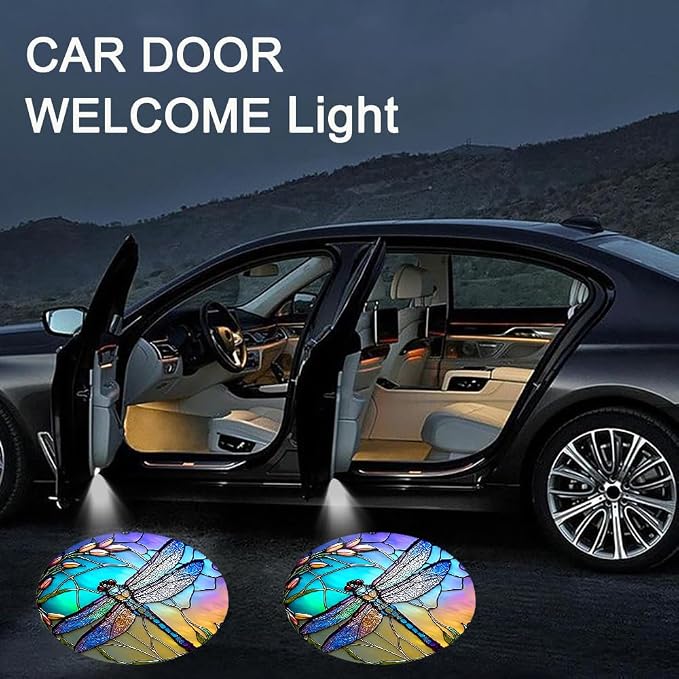 2PCS Car Door Lights,Dragonfly Door Lights Logo Projector LED Shadow Welcome Lamp,Car Accessories Dragonfly Gifts for Women Men,Suitable for All Vehicles Motorcycle Bike
