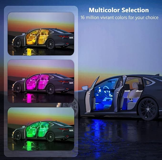 Car LED Lights Interior, LED Lights for Car Accessories Interior with Remote Control, Truck Inside Lights with DIY Mode and Music Mode, Ambient Lighting for Cars SUVs Trucks with Car Charger, DC 12V