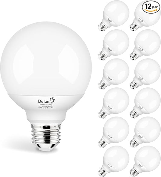12-Pack G25 LED Globe Light Bulbs for Bathroom 4000K Daylight, E26 Base Vanity Light Bulbs 60W Incandescent Equivalent, 5W Round Light Bulb, 500LM, CRI 85+, Non-dimmable