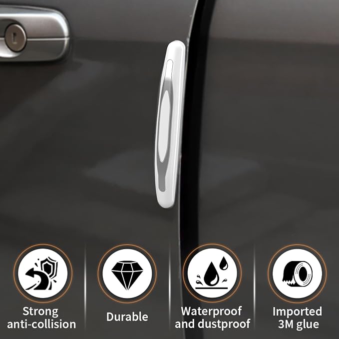 GLSOWEE 4PCS Car Door Edge Guards, Auto Side Door Protector Car Door Self Adhesive Anti-Collision Trim Strip, Universal Car Body Anti-Scratch Bumper Guard for Car SUV Truck (White)