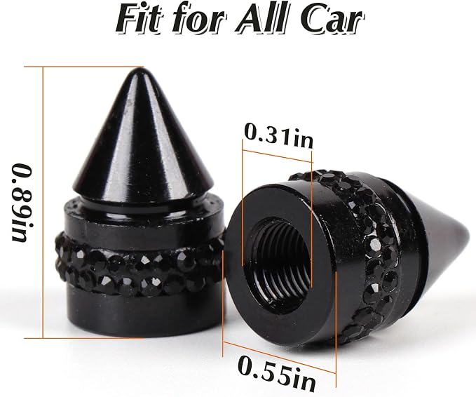 ToBeQueen Bling Tire Valve Caps, 4 Pack Handmade Crystal Rhinestone Diamond Tire Caps Universal Dustproof Black Bling Car Accessories for Women for Car/SUV/Motorcycle/Bike(Black)