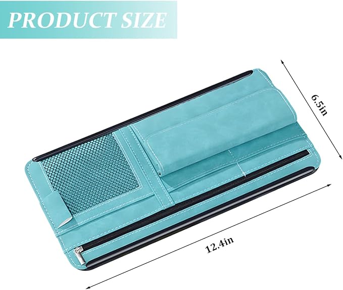 Car Sun Visor Organizer, Multi-Pocket Vehicle Sun Visor Storage Pouch with Sunglasses Box, Auto Interior Sunshade Eyeglasses Card Holder Organizers, Universal for SUV Sedan Truck (Blue)