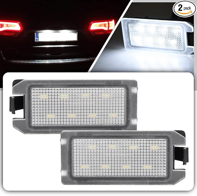LED License Plate Light Assembly for 2014-2020 Jee'p Grand Cherokee | 2013-2019 Fiat 500 Rear Tag Number Plate Lamp Bright 6000K Pure White OEM 68228927AA PNP 2PCS