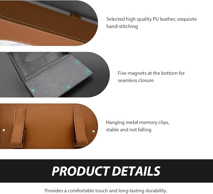 Car Tissue Holder, Rectangular Leather Sun Visor Napkin Case with Tissue Refill, Universal Mask Dispenser Hanging Paper Towel Organizer for Most Vehicles, Car Accessories (Brown)