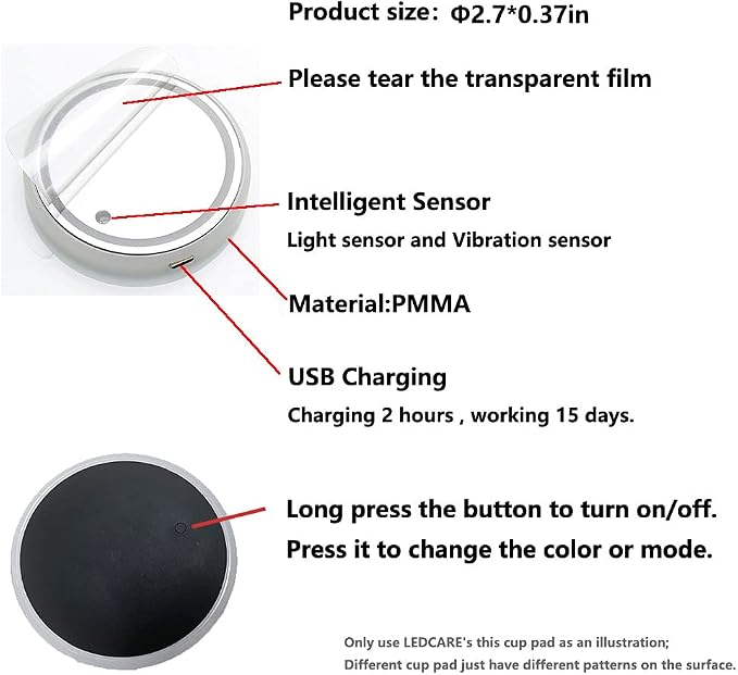 LED Car Cup Holder Lights, 7 Colors Changing USB Charging Mat Waterproof Cup Pad, LED Interior Atmosphere Lamp Decoration Light Inside Car Lighting Accessories (2pcs)