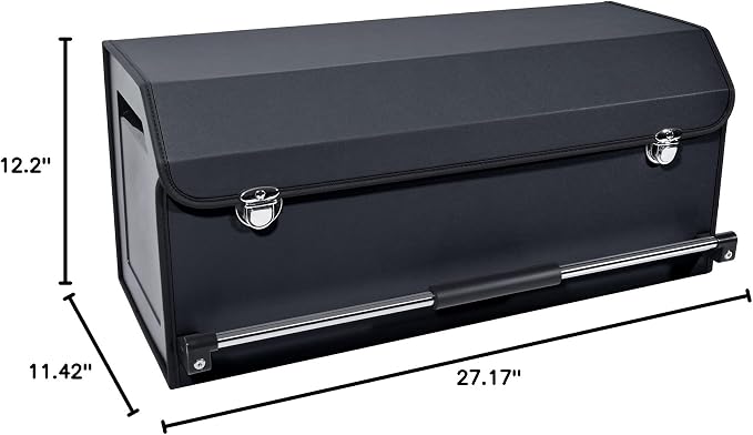 XCF Car Organizer Trunk, Durable Collapsible Leather Trunk Organizer with Lid and Sturdy Handle, Auto Cargo Storage Compartments, SUV/Car Accessories for Men/Women (11.4 x 27 x 12.2, Black)