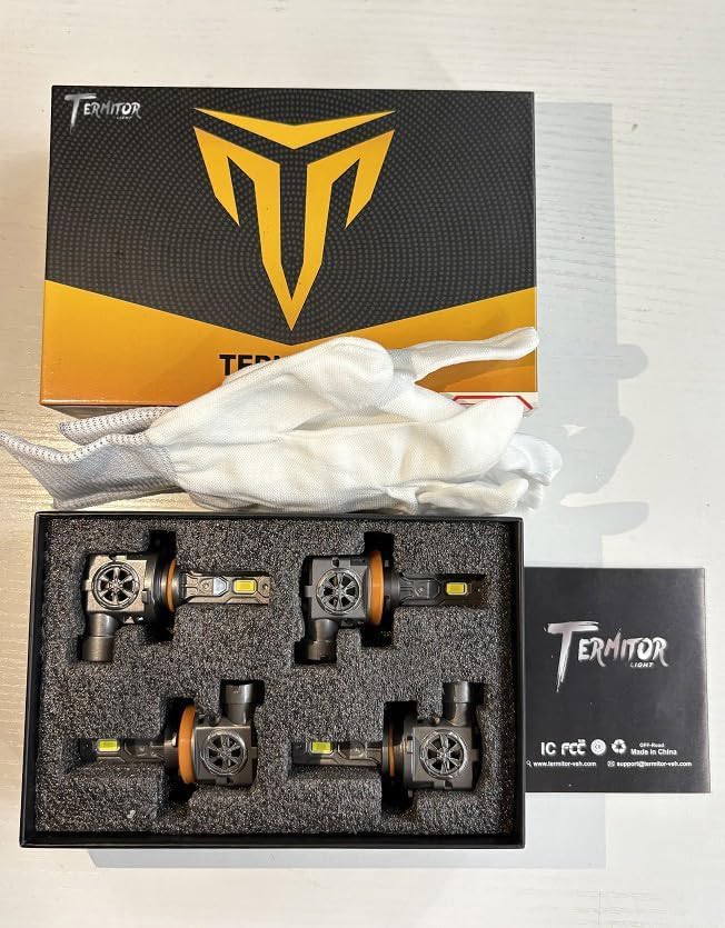 Termitor H11 9005 Powersports Headlight Assemblies, 1200% Ultra Brightness, 6500K Cool White,1:1 Mini Halogen Size, H11/H9/H8 9005/HB3 Canbus Ready Lights with Cooling Fan, Plug and Play, Pack of 4