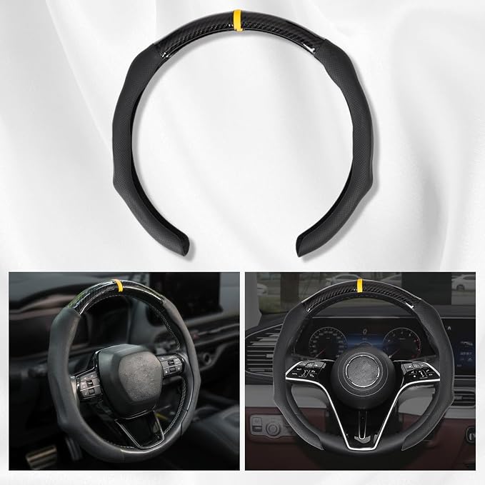 Car Steering Wheel Cover Napa Leather Non Slip Vehicle Steering Wheel Cover Protector, Quick Install Comfy Automotive Interior Decor, Universal fit 14½ to 15 inches Car Pickup SUV 14.5 to 15 inches