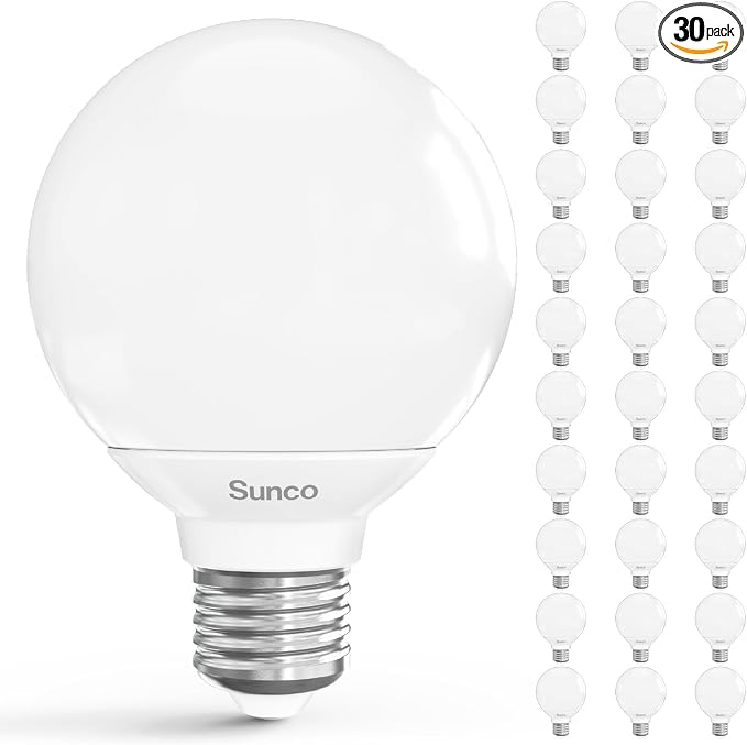 Sunco 30 Pack G25 LED Light Bulbs Globe Bathroom Light Bulb, 450 LM, 2700K Soft White, 6W (40W Equivalent), Dimmable, Mirror Vanity Decorative Bulb, E26 Base, UL
