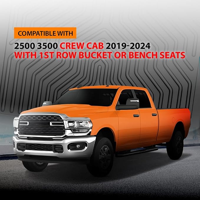 G-PLUS TPE Floor Mats 3PCS Fit Dodge Ram 2500 3500 Crew Cab 2019-2025 | All Weather Protection, Fit Dodge Ram 2500 3500 Crew Cab 2019-2025, w/1st Row Bucket or Bench Seats,1st & 2nd Row,Black