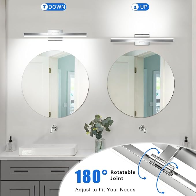 IZORRO Modern Bathroom Vanity Light 32 inch, Rotatable, 24W Dimmable Led Bathroom Light Fixture Over Mirror, Chrome Vanity Light Bar (Cool White 6000K)