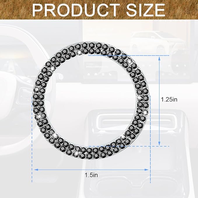 Bling Car Engine Start Ring Decals, 2PCS Sparkling Crystal Rhinestone Vehicle Push to Start Button Sticker, Diamond Auto Key Ignition Knob Decorative Ring, Universal for Vehicles (Black)