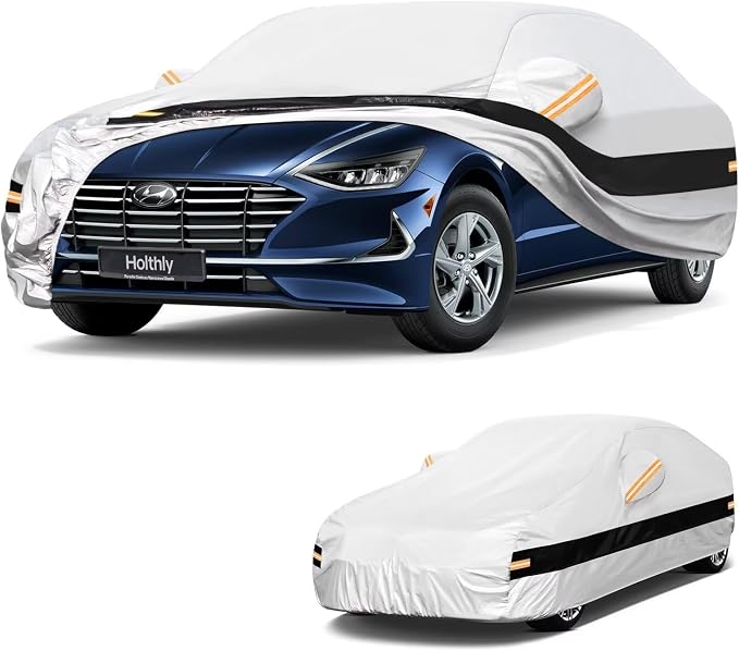 10 Layers Car Cover Custom Fit for Hyundai Sonata (2004-2026), Waterproof All Weather for Automobiles, Outdoor Full Cover Sun Dust Rain Protection with Cotton. Silver