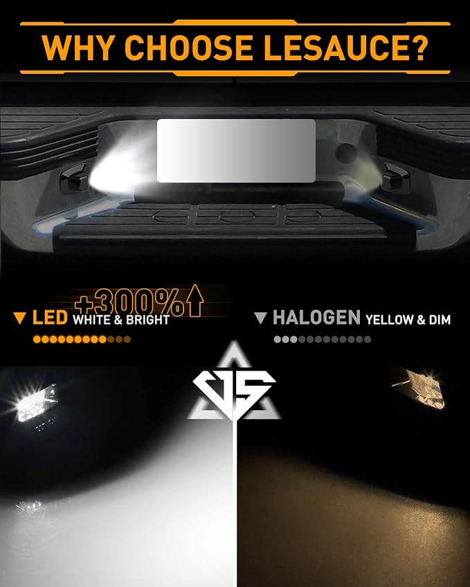 LESAUCE LED License Plate Light Lamp Assembly Compatible with 1988-1999 Chevy C1500 K1500 Silverado Sierra Pickup Tahoe Yukon Blazer S10 Sonoma S15 Black Housing 6000K White, Pack of 2