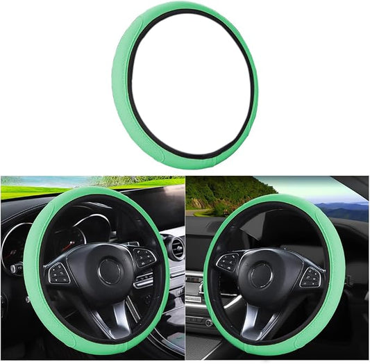 LoyaForba Leather Car Steering Wheel Cover, Elastic Breathable Anti-Slip Steering Wheel Protector, Car Interior Accessories for Men Women, Universal 15 Inch for Most Cars (Green)