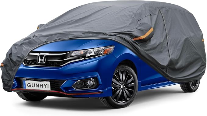 GUNHYI Premium Car Cover Custom Fit Honda Fit, 16 Layers Heavy Duty Car Cover Waterproof All Weather with Zipper Door for Sun Rain Snow Dust Uv Protection