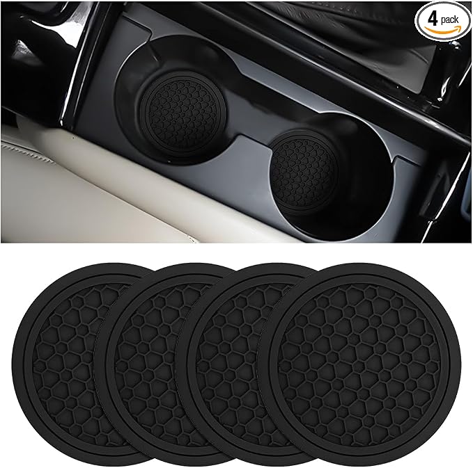 Mandark 4PCS Car Cup Holder Coasters, 2.75 Inch Non-Slip Insert Water Bottle Holder Pads, Dustproof Automotive Interior Accessories Mat, Universal for Vehicles, Trucks, RVs and More（Black/Black）