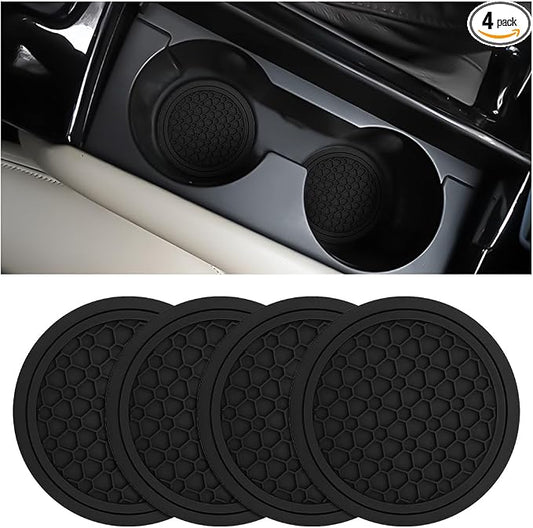 Mandark 4PCS Car Cup Holder Coasters, 2.75 Inch Non-Slip Insert Water Bottle Holder Pads, Dustproof Automotive Interior Accessories Mat, Universal for Vehicles, Trucks, RVs and More（Black/Black）