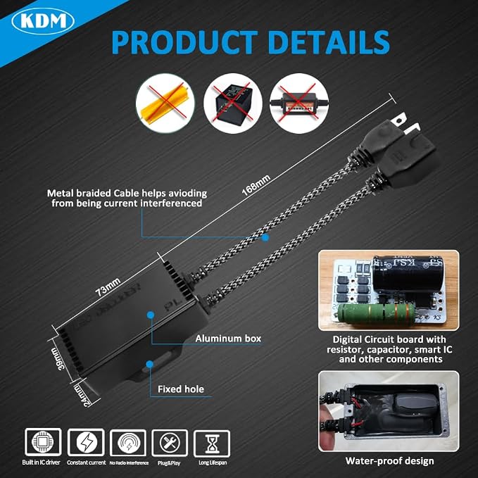 KDM H7 LED Canbus Decoder,Anti Flickering Error Free Load Resistor, LED Adapter Warning Canceller Resistor Adapter,2Pack