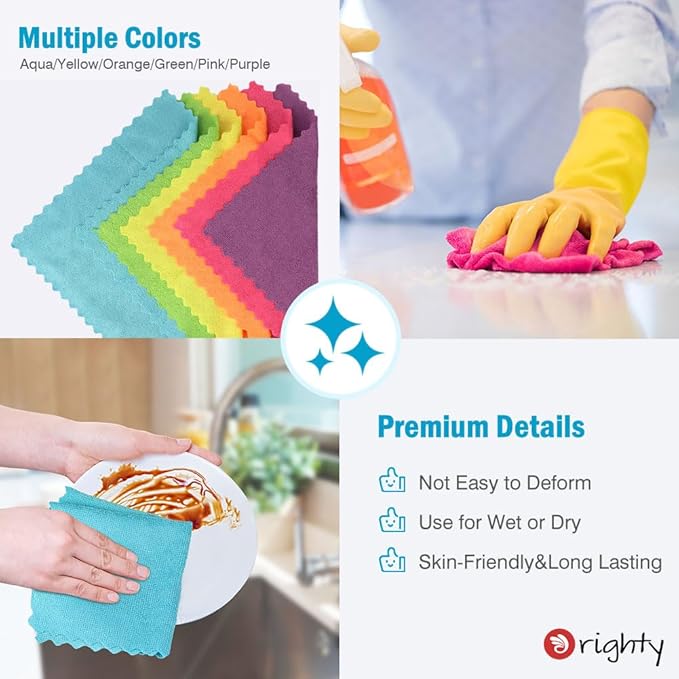 Orighty Microfiber Cleaning Cloth Bulk, 150 Pack Cleaning Rags 12x12 inch | Reusable Microfiber Towels for Cars, Ultra-Soft & Absorbent Lint Free Cloths for House, Kitchen
