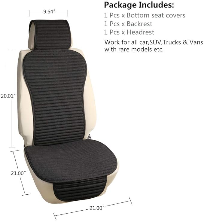 Suninbox Car Seat Covers,Cloth Car Seat Cover,Buckwheat Hull Cooling Car Seat Covers,Universal Car Seat Protector, Breathable Comfortable Ventilated Front Seat Only,Black