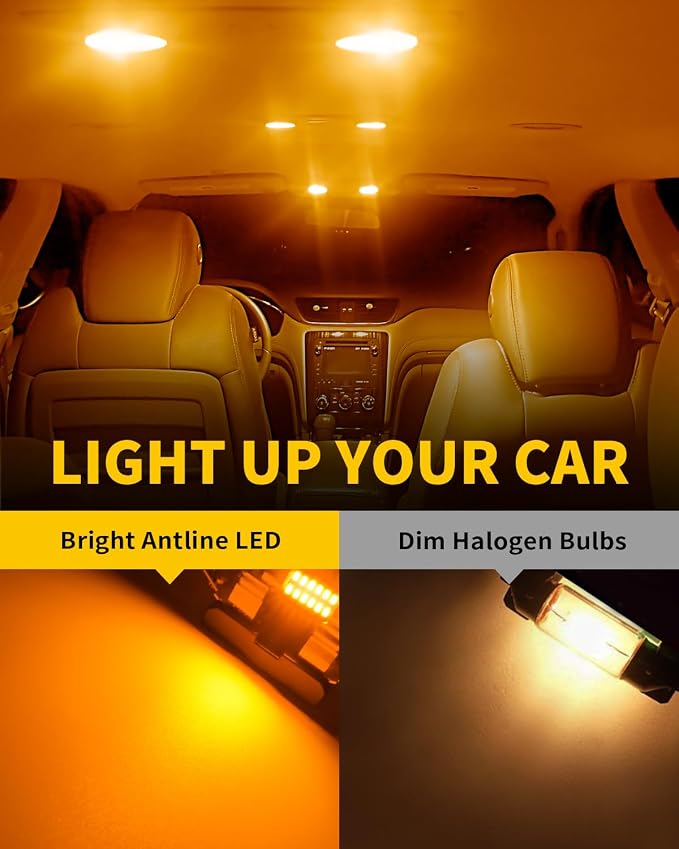 Antline 6614 6641 6612F 6615 F30-WHP TS-14V1CP 29MM 1.14”LED Bulb Amber Yellow, Super Bright Canbus Error Free 12 Volt Replacements for Interior Dome Map Vanity Mirror Sun Visor Lights (Pack of 10)