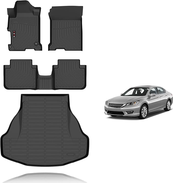KELCSEECS® Floor Mats & Cargo Liner for 2013-2017 Honda Accord Sedan(Only Fuel),All Weather Protection Anti-Slip TPE Floor Liners Full Set Accord Accessories Black