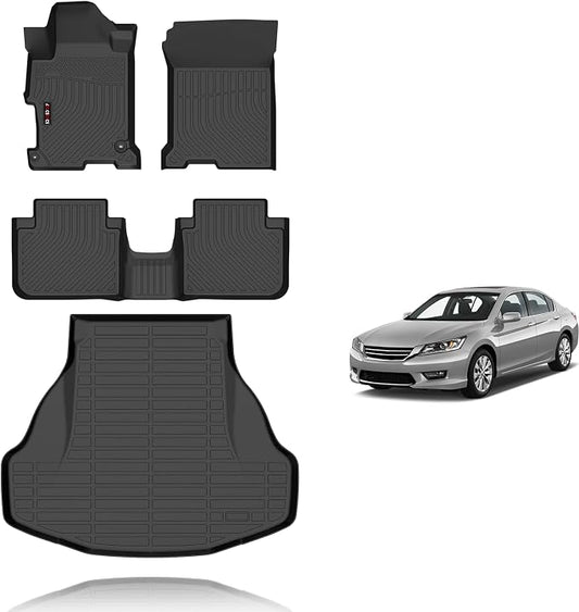 KELCSEECS® Floor Mats & Cargo Liner for 2013-2017 Honda Accord Sedan(Only Fuel),All Weather Protection Anti-Slip TPE Floor Liners Full Set Accord Accessories Black
