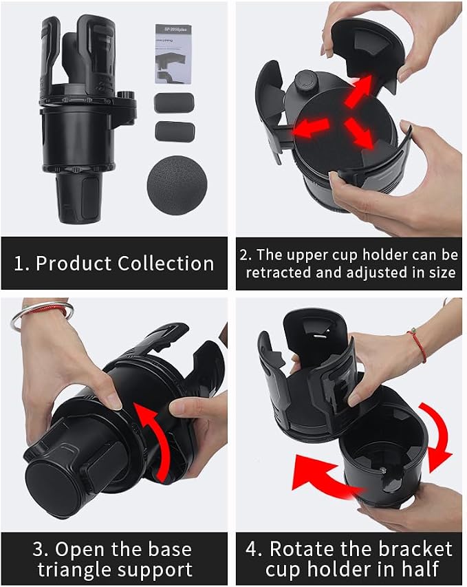 Cup Holder Expander for Car, 2-in-1 Multifunction Cup Holder with Lock Fit for Yeti, Stanley 32-40oz Large Bottles, 360° Rotating Car Cup Holder Insert with Adjustable Base, Car Accessories (Plus)