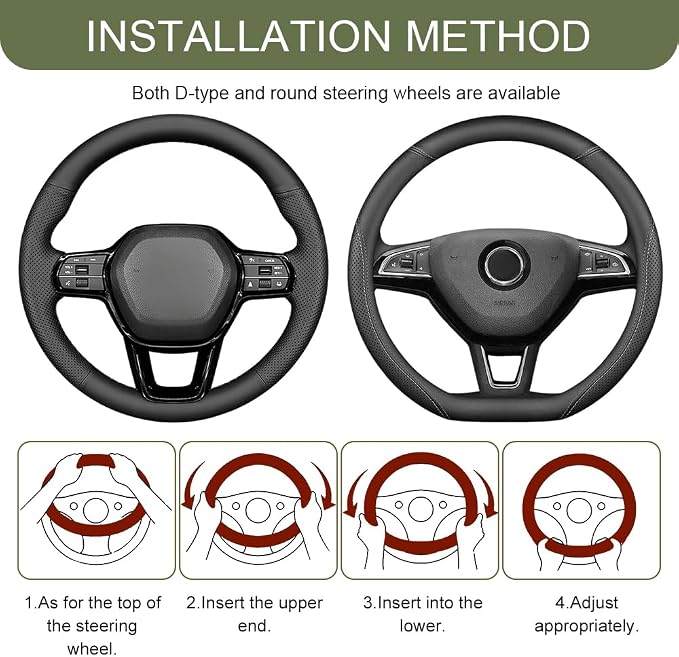 Car Steering Wheel Cover, Durable Leather Cover with Anti-Slip Lining, Breathable Microfiber Leather Auto Wheels Protector, Comfortable Non-Slip Steering Wheel Covers for Most Vehicles (Red)