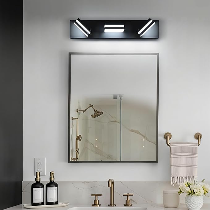 Torondo 360° Rotate LED Bathroom Vanity Light Fixtures, Acrylic Vanity Lights for Bathroom, Modern Wall Lighting Fixtures Over Mirror Living, Matte Black, Natural White, 3-Light, 17-Inch