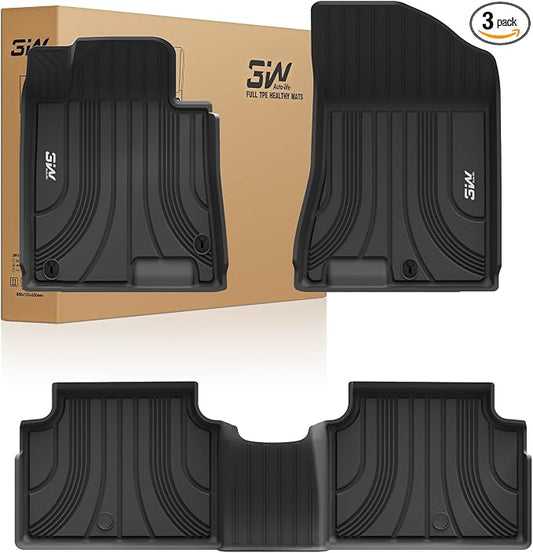 3W Floor Mats Fit Hyundai Sonata 2020-2026 (NOT for Hybrid)/Kia K5 2021-2025(Only for FWD Models) All Weather TPE Custom Fit Heavy Duty Waterproof Floor Liner Car Mats for 1st and 2nd Rows, Black