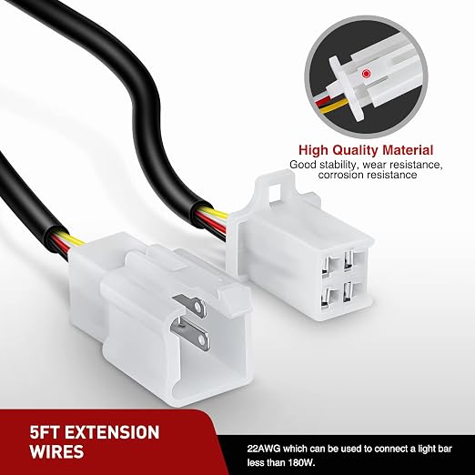 Nilight 22AWG 5 Feet Plug and Play Dual Control Switch Wiring Harness Extension Kit for LED Off Road Light Bar Pod Work Lights Driving Auxiliary Fog DRL