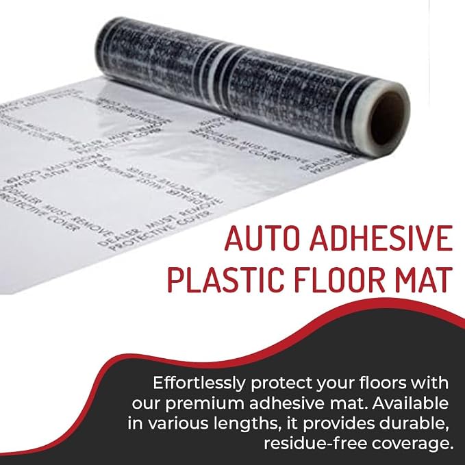 Hi-Tech Auto Adhesive Plastic Floor Mat, 4 mil | Perforated Every 24" | 100 Mats Per Roll | (24" Wide, 200' Long)