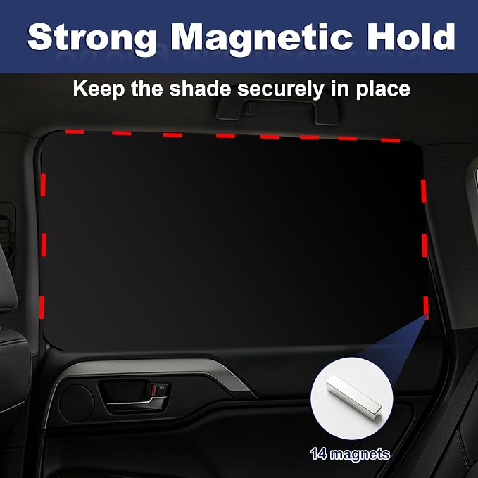 XCBYT Car Window Shades for Back Seat Windows, 100% Blackout, 4 Pack | Heat & UV protection, Privacy for camping, baby sleep, work break, road trip. Fits steel frames only, measure size before buy