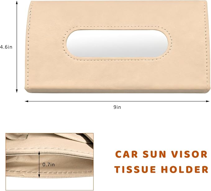 Car Visor Tissue Holder, Premium Leather Sun Visor Napkin Organizer with Tissue Refill, Universal Backseat Napkin Case Sunvisor Mask Holder for Cars SUVs Trucks RVs (Beige)