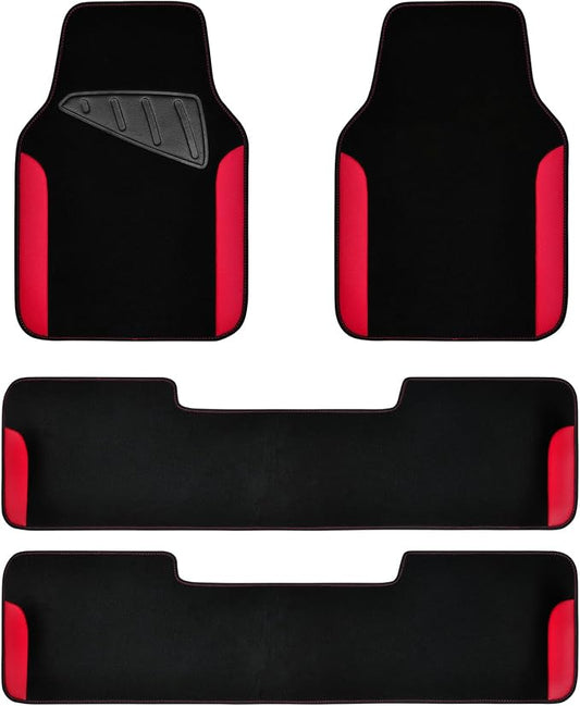 CAR PASS Waterproof Universal Faux Leather 3Row Car Floor Mats, Red Car Mats Fit for SUV,Vans,sedans, Trucks,Set of Vehicles Car Carpet with Driver Heel Pad and Anti-Slip Nibs Backing (Red 3Row)
