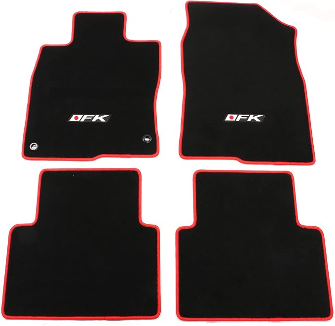 Fit 2016-2021 Honda Civic Floor Mats OEM Fitment Style Black | IKON MOTORSPORTS, Front & Rear Floor Mats Carpet With Red Edge & FK Logo 4PCS, 2017 2018 2019 2020