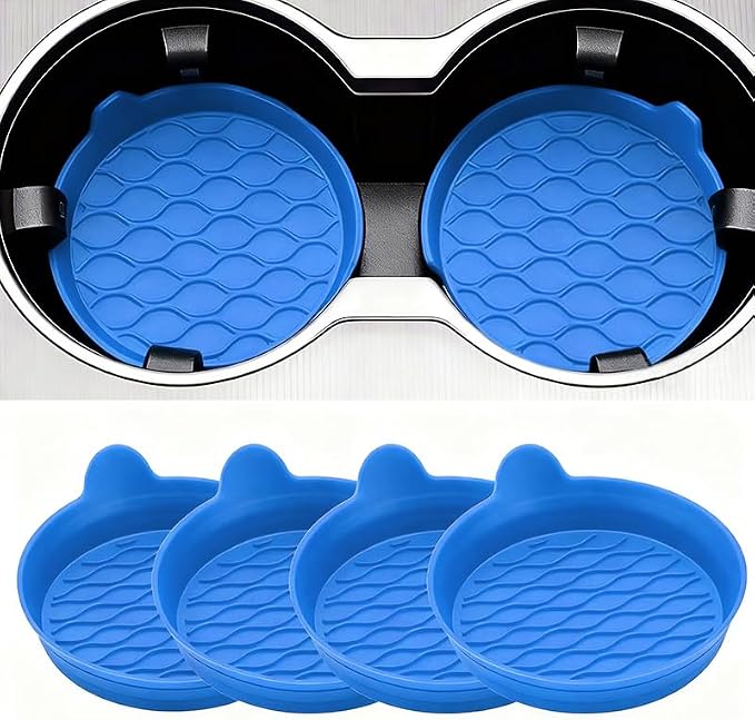 DandyChic Car Cup Holder Coaster, Cup Holder Lined with Anti Slip Silicone Coaster, Car Universal Interior Accessories, 4-Pack，Blue