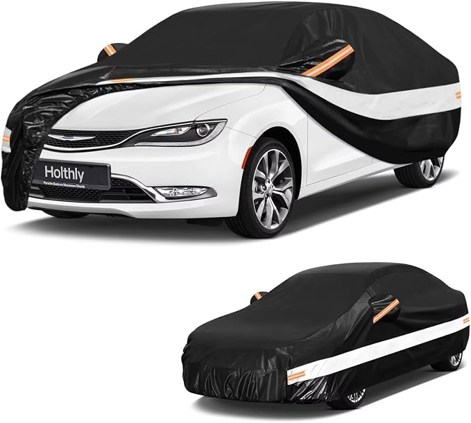 10 Layers Sedan Car Cover Custom Fit for Chrysler 200(2010-2018), Waterproof All Weather for Automobiles, Outdoor Full Cover Sun Dust Rain Protection with Cotton. Black
