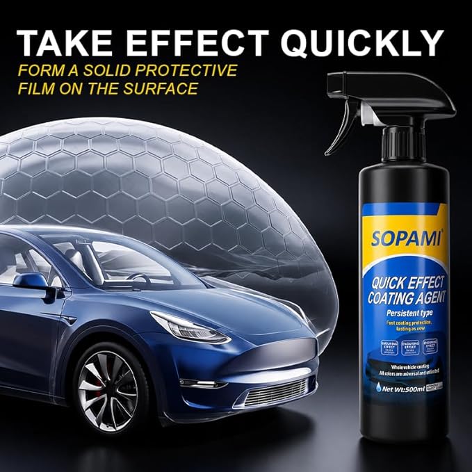 Sopami Car Coating Spray,Quick Effect Coating Agent,Quickly Coat Car Wax | Car Scratch Wax Polish Spray Waterless Wash,Oil Film Emulsion Glass Cleaner with towel (3 pcs)