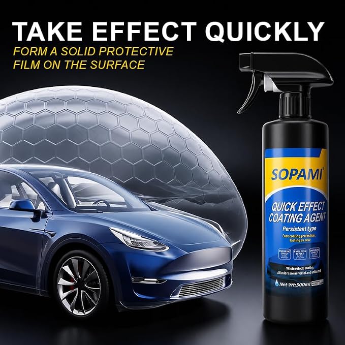 Sopami Ceramic Spray Coating, High Shine Car Wax, 3-in-1 Car Detailer | Waterless Car Wash, Long-lasting Hydrophobic, High Gloss Shine, for Window Glass, Wheels, Trim,17.5 oz with Towel (Pack of 3)