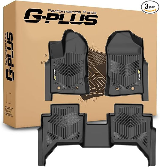 G-PLUS Floor Mats Compatible with 2019-2023 Ford Ranger SuperCrew Cab | All Weather Protection,Non-Slip,Custom Fit Floor Cargo Liners Accessories,TPE Full Coverage,1st & 2nd Row,Black