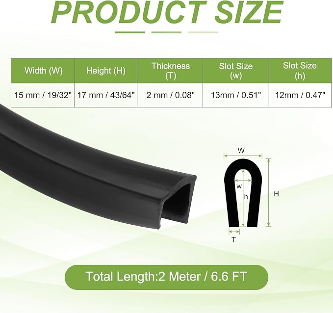PATIKIL Rubber Edge Trim, 6.6ft x 15mm x 17mm U Channel Rubber Guard Seal Strip Protector Fit for 13mm Edge for Car Doors Hatches Sheet Metal Table Corners Steel Plates, Black