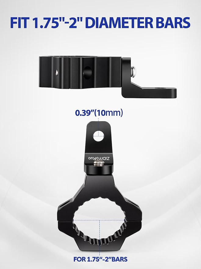 ZIDIYORUO 360 Light Bar Mounts for 1.75-2in Roll Bars, 2-Pack | 360 Swivel Lock, Quick install, 6063 aluminum, 10mm hole Mounts Light Tightly. Off-road adventure & farm/ranch work.