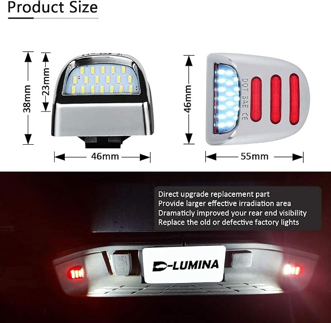D-Lumina Red OLED Neon Tube Chrome LED License Plate Light Assembly Fit Chevy Silverado GMC Sierra 1500 2500 3500 Suburban Tahoe Yukon XL Cadillac Escalade EXT, Rear Tag Lamp 6000K White 2-Pieces